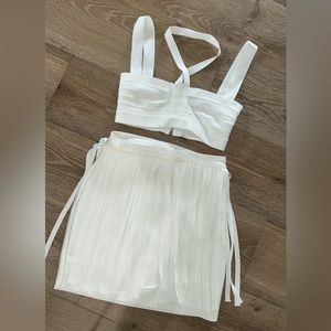 Herve leger white front bandage skirt and top